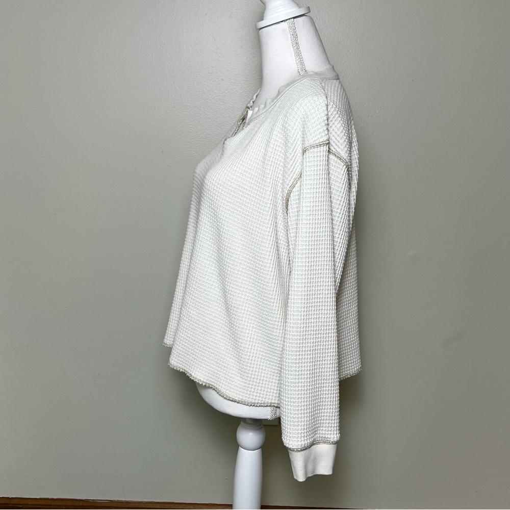 Madewell Waffle Knit Notch-Neck Thermal Shirt L - Picture 4 of 8